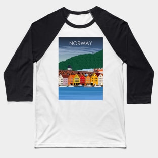 Norway Bergen Vintage Minimal Retro Travel Poster Baseball T-Shirt